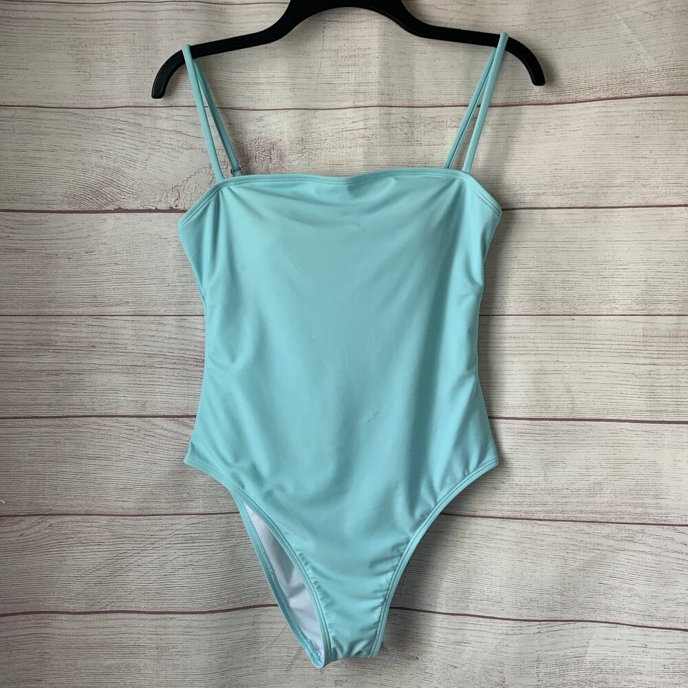 Relleciga Light Blue Bandeau One Piece Swimsuit Adjustable Straps Size M